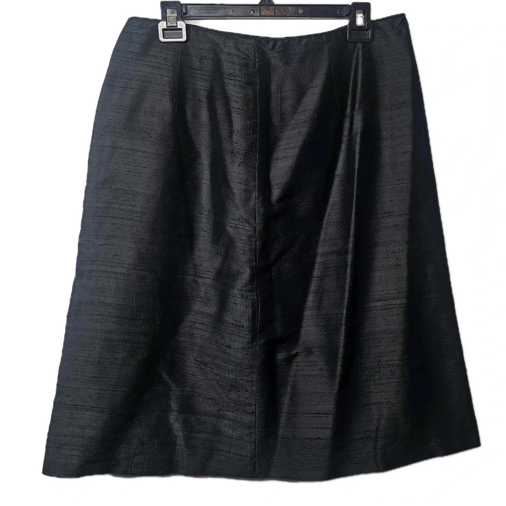 Womens‎ Large Black 100% Silk Midi Skirt Side Zip Vtg Made In USA EUC A-line